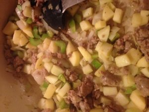 Cooking down the apples, onions and celery