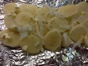 Making campfire potatoes
