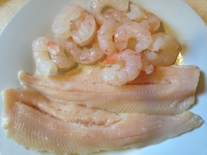 Shrimp and white fish (trout)