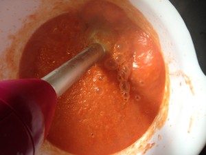 blending the pizza sauce