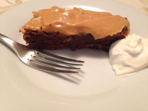 Brownie with peanut butter frosting and homemade whipped cream